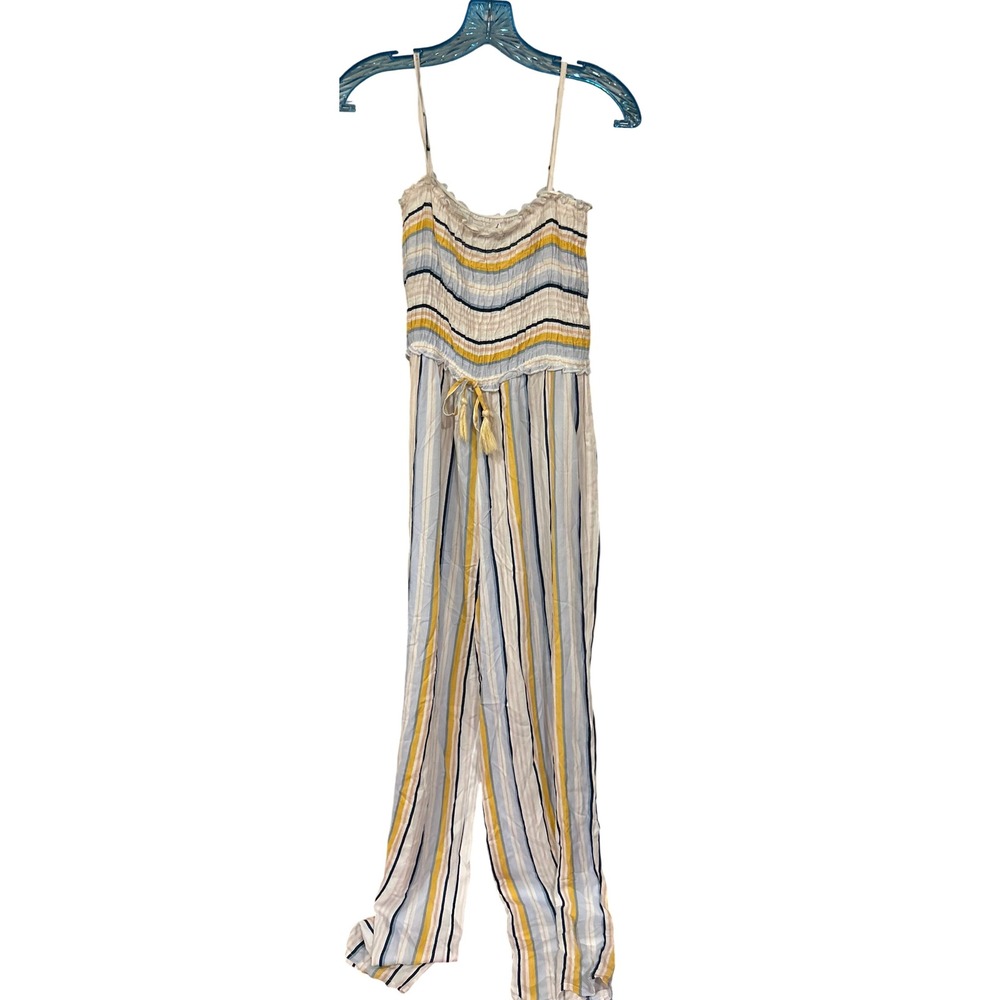 Kiwi & punch‎ Striped Smocked Jumpsuit Drawstring Waist Blue Yellow size Small